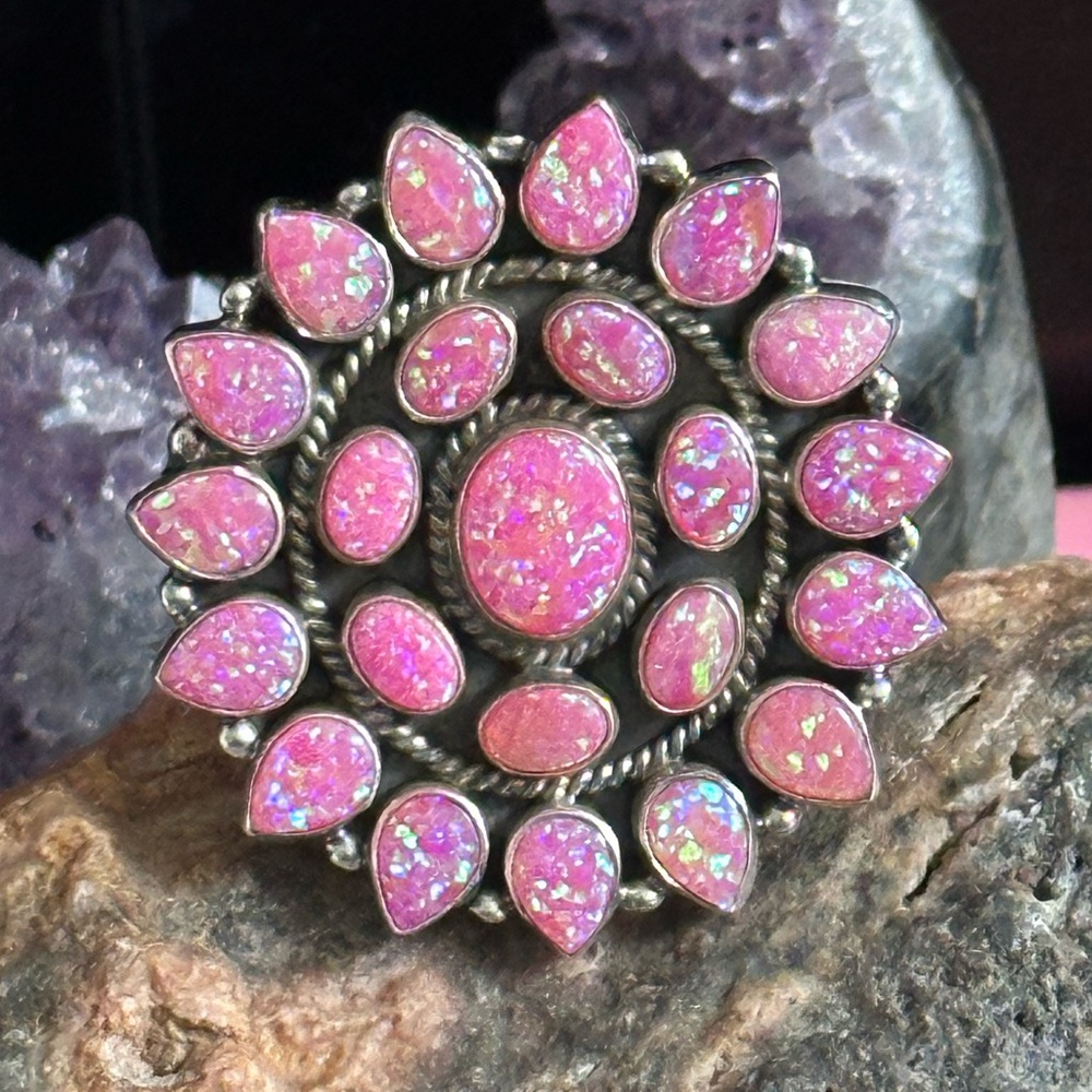 Pink Fire Aurora Opal Cluster Statement Southwest… - image 1